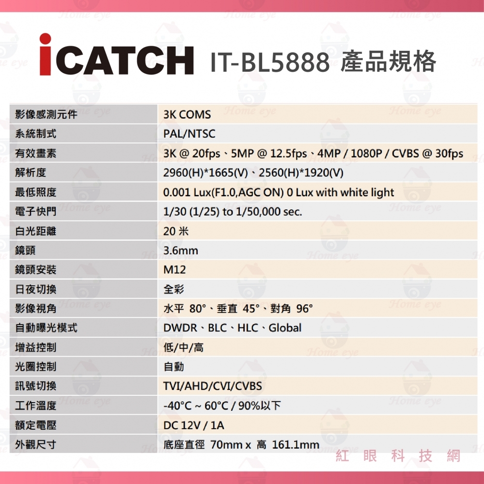 可取IT-BL5888 日夜全彩 內建收音 iCATCH 台灣製 500萬畫素 白光監控攝影機5MP