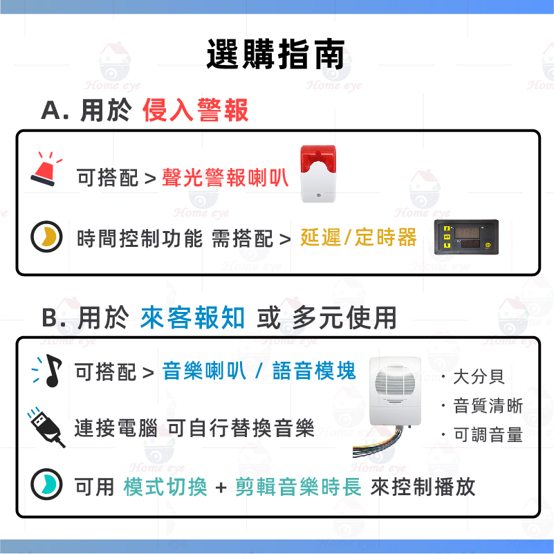 30米 3W喇叭組 可調音量 來客報知器 語音提示 迎賓鈴 紅外線感應器 B1