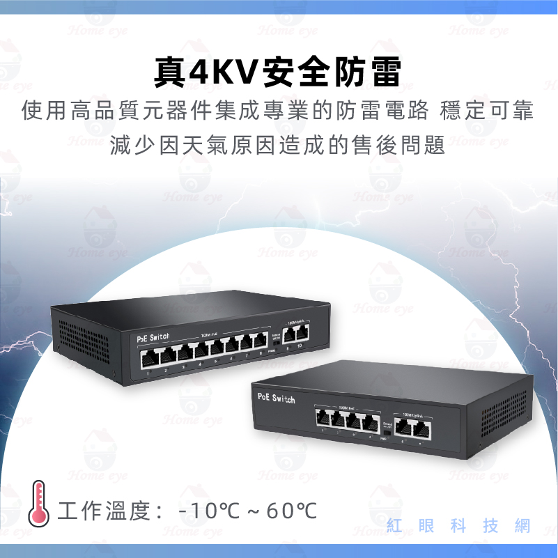 全百兆 4+2 標準PoE Switch 網路供電交換式集線器 100Mbps交換機 監控 監視器電